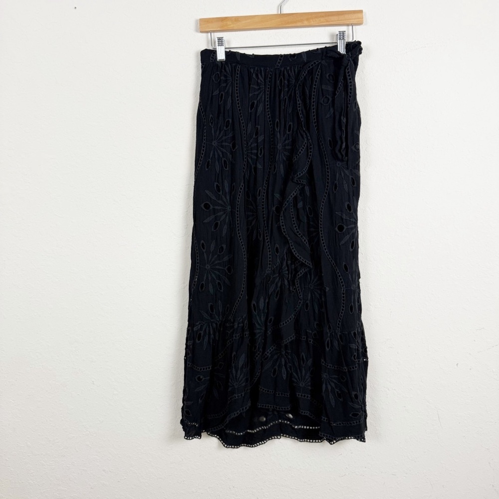 Anthropologie Maeve Black Eyelet Faux Wrap Skirt Size 4
